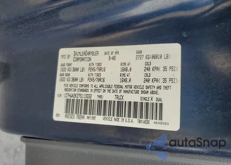 2007 Dodge Dakota Slt z USA, uszkodzony, nr VIN 1D7HW42K27S113332